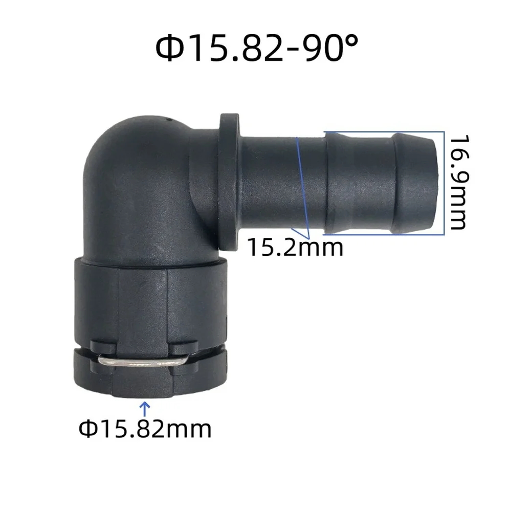 15.82mm Black Plastic Transmission Cooler Hose Connector for BMW with Snap Ring and Directional 90 Degree Bend