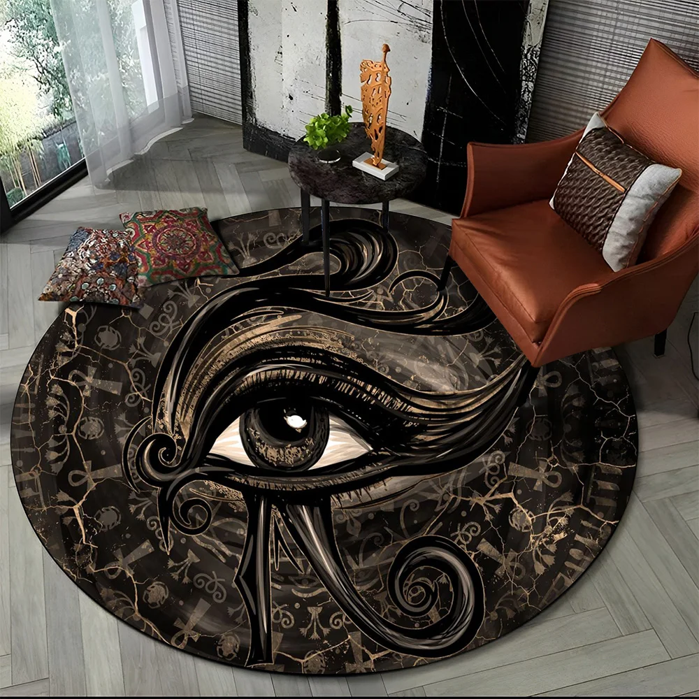 

Egyptian Ideographic Symbols Eye of Horus Round Carpet Rug for Living Room Bedroom Child Decor,Pet Area Rug Non-slip Floor Mat