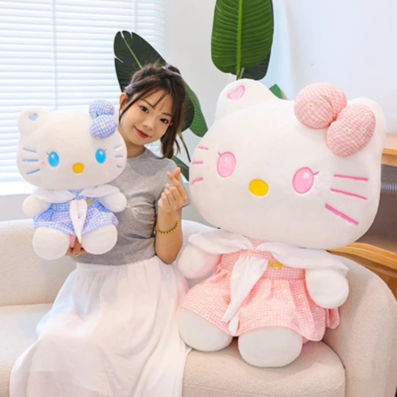 

80CM Large Big Size Sanrio Peluche Summer Plaid Skirt Hello Kitty Plushies Cartoon Anime Kawaii Ornament Children's Toy Gifts