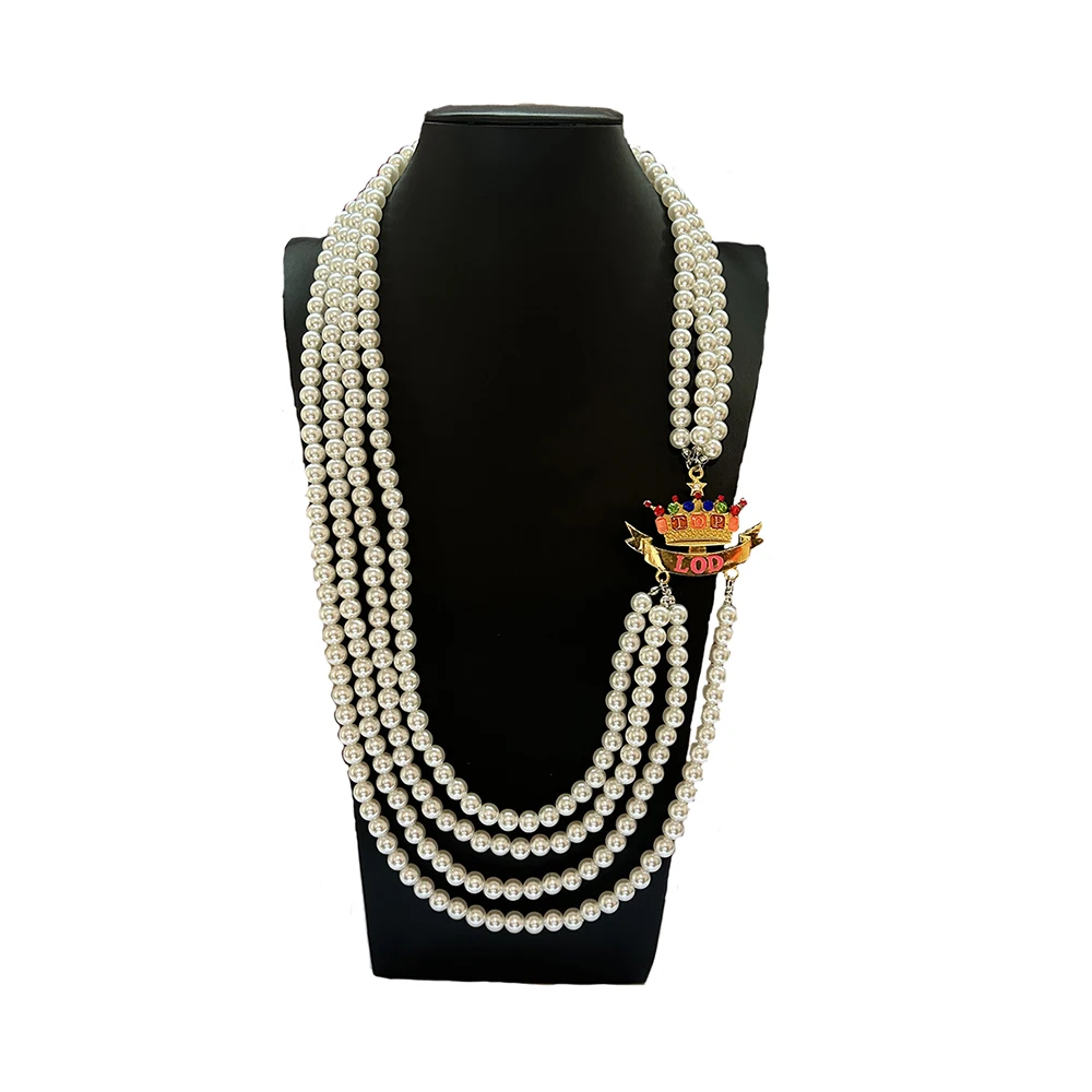 

Four layer imitation pearl necklace TLOD Greek letter sorority women's charm necklace