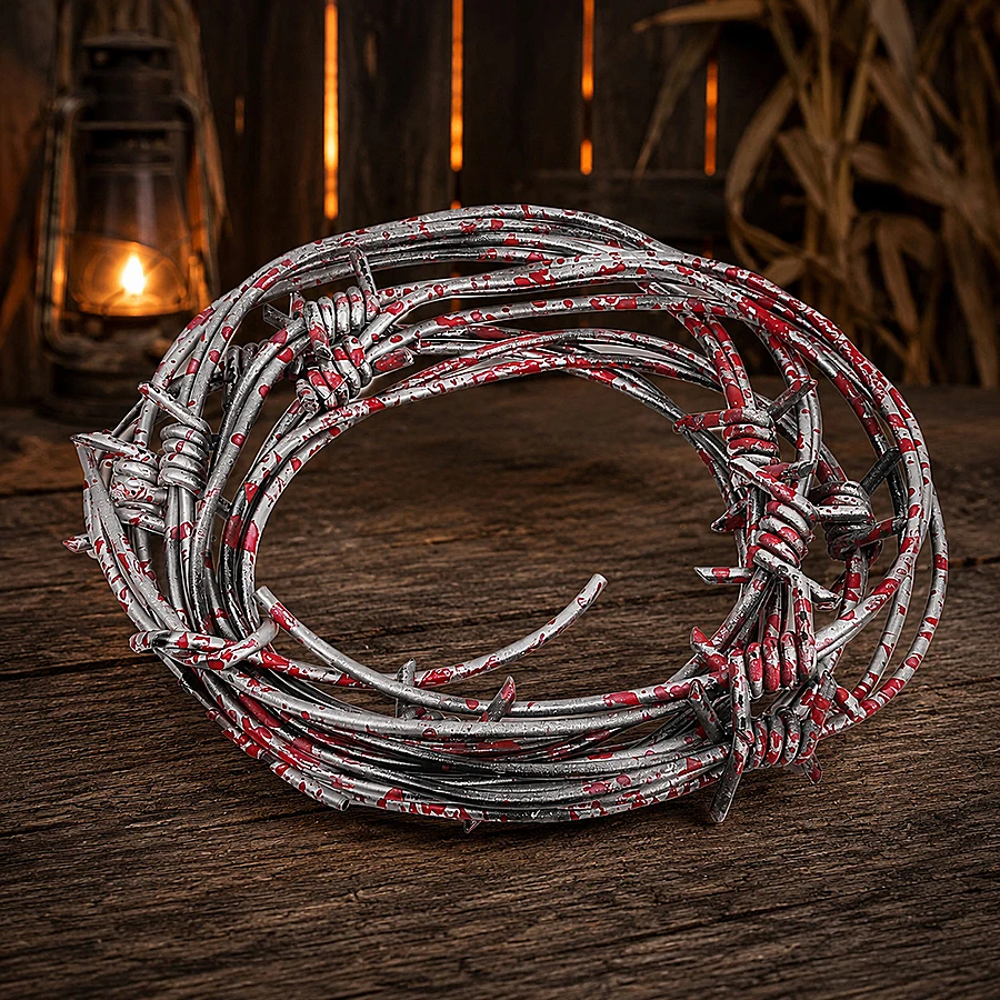2,5 m leichte, strapazierfähige Kunststoff-Stacheldrahtgirlande für Halloween, simuliert Stacheldraht, Requisite für Spukhaus-Deko, DIY-Zaun-Dekoration