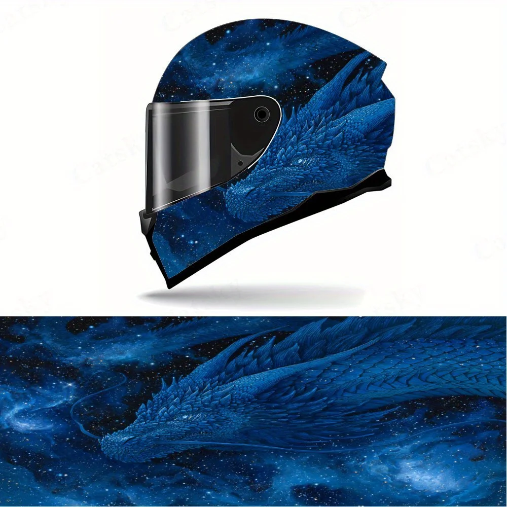 

Blue Dragon and Starry Sky Full Face Helmet Decals - Durable and Waterproof PVC, self-adhesive Motorcycle Racing Helmet Aestheti