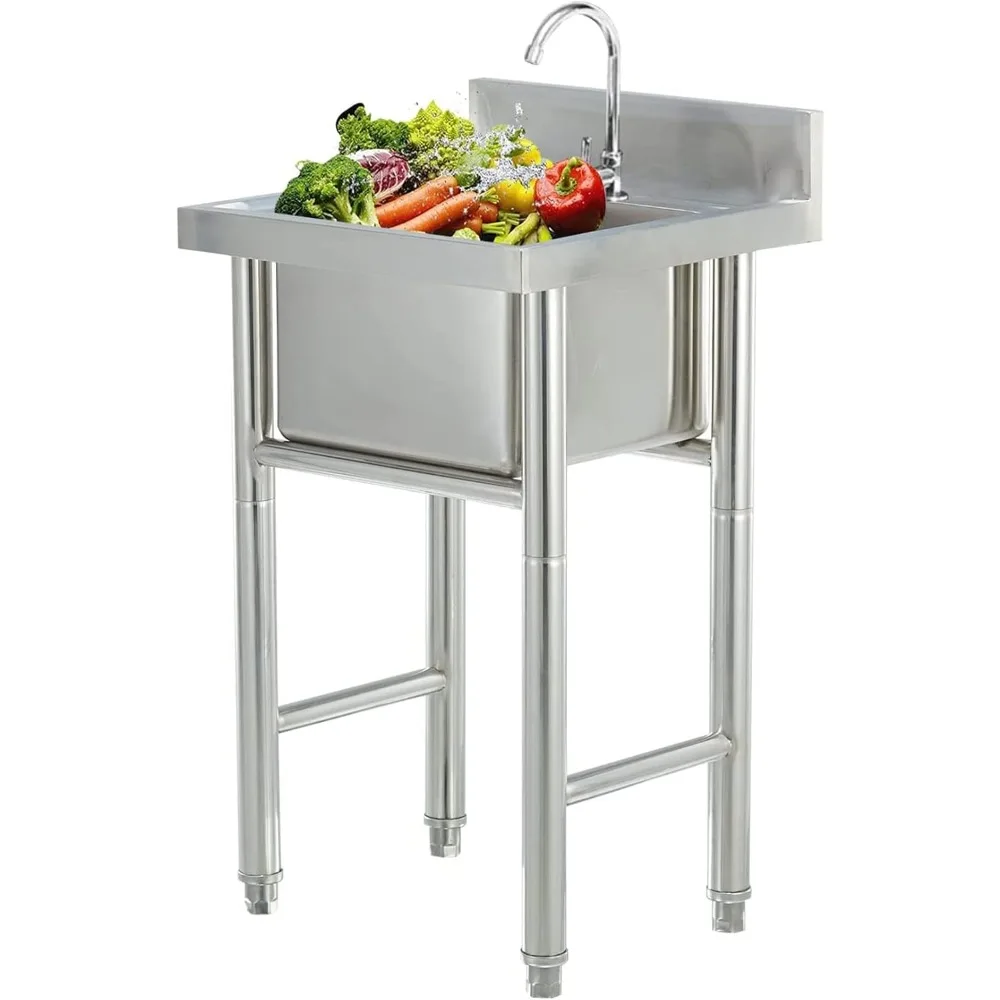 

Portable Handwashing Sink for Garage, Commercial Single Bowl Stainless Steel Utility Sink