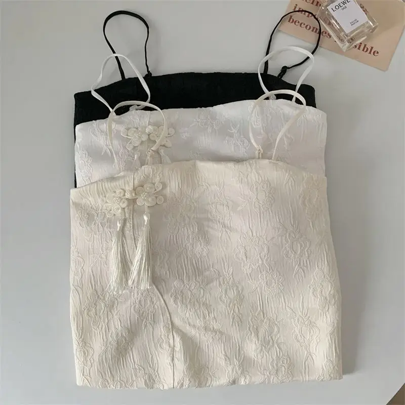 Retro Style New Chinese Qipao Vest Suspender Women's Spring Beauty Shoulder Strap Chest Pad Short Slim Fit Inner Layer Top