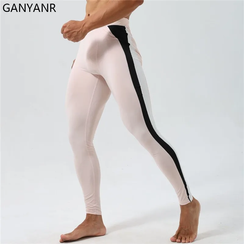 GANYANR Running Tights Men Compression Fitness Training Track pants cold weather winter thermal Spandex Gym Sports Leggings long