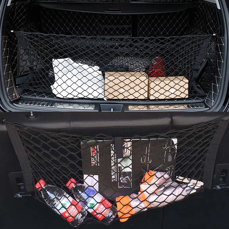 Car Mesh Elastic Nylon Rear Back Cargo Trunk Storage Organizer Double Layer Luggage Net Auto Back Rear Mesh Seat Car Accessories