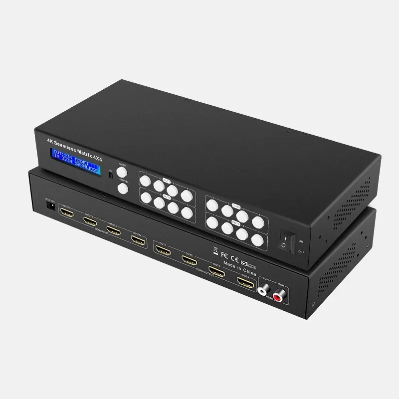 4k HDMI Matrix 4 in 4 Out HDMI 2.1 Video Switcher Splitter + L/R Audio Output,Seamless video matrix switcher with IR Remote