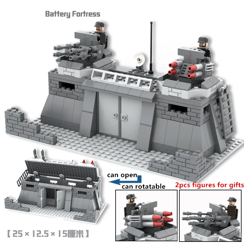 Battery Fort Guard Tower War scene base Building blocks Military Construction Soldier Figures weapon Blocks Set Bricks Toys