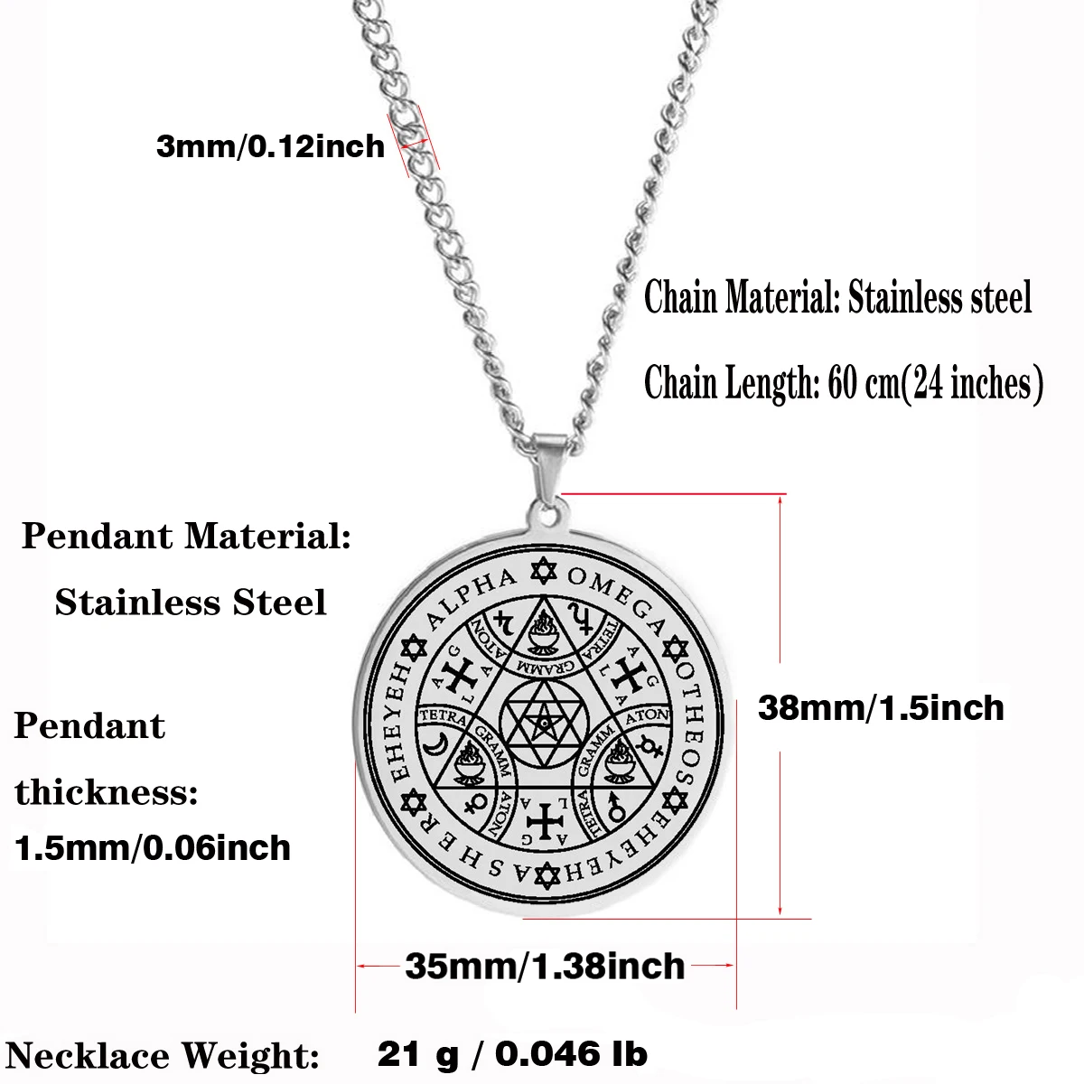 HLSS082 Enochian Angel Magic Amulet Alpha Otheos AGLA Tetragrammaton Talisman Triangle Star of David Stainless Steel Necklace