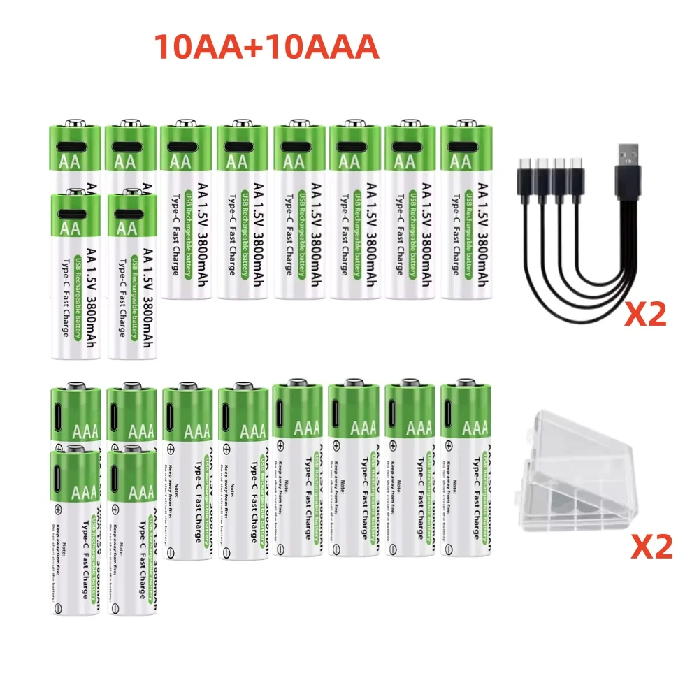 Typ-C-Schnellladung, 1,5 V, 3000/3800 mAh, AA, AAA, wiederaufladbare Li-Ionen-Batterien für Fernbedienung, Maus, Spielzeug, Game-Controller