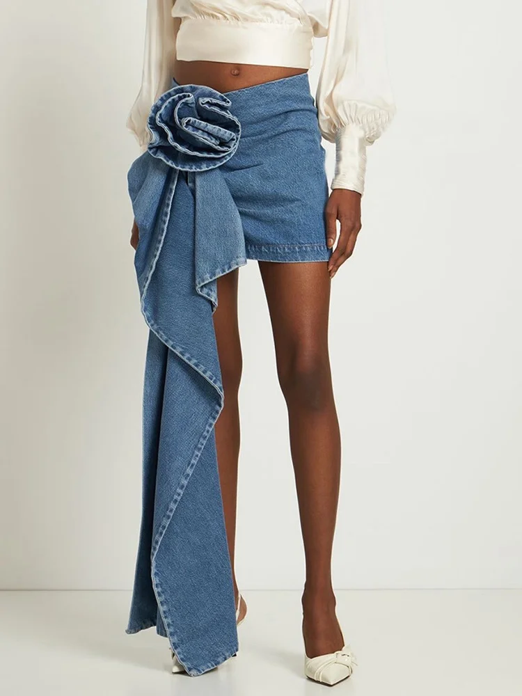 

Irregular Hem Patchwork Floral Denim Skirts For Women High Waist Temperament 2023 Summer Skirt Female Fashion Clothing w680