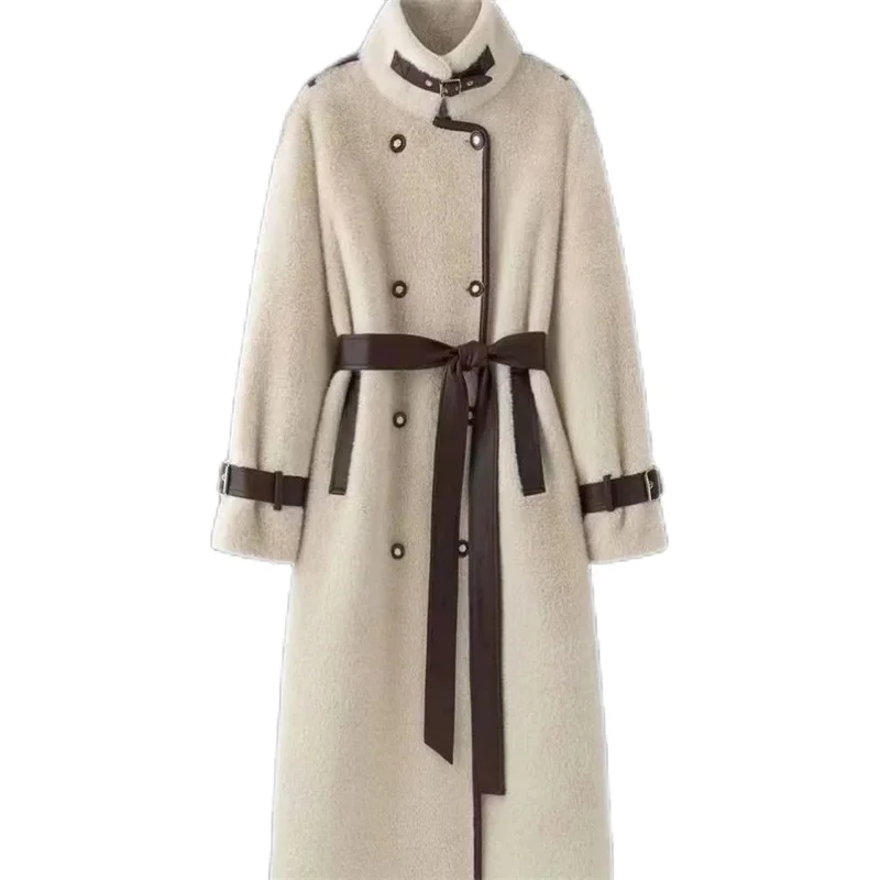 แฟชั่นฤดูหนาว High-end อารมณ์ยาวเสื้อขนสัตว์สําหรับผู้หญิงใหม่คู่หลวมเข็มขัด Thicken WARM FUR JACKET Outwear