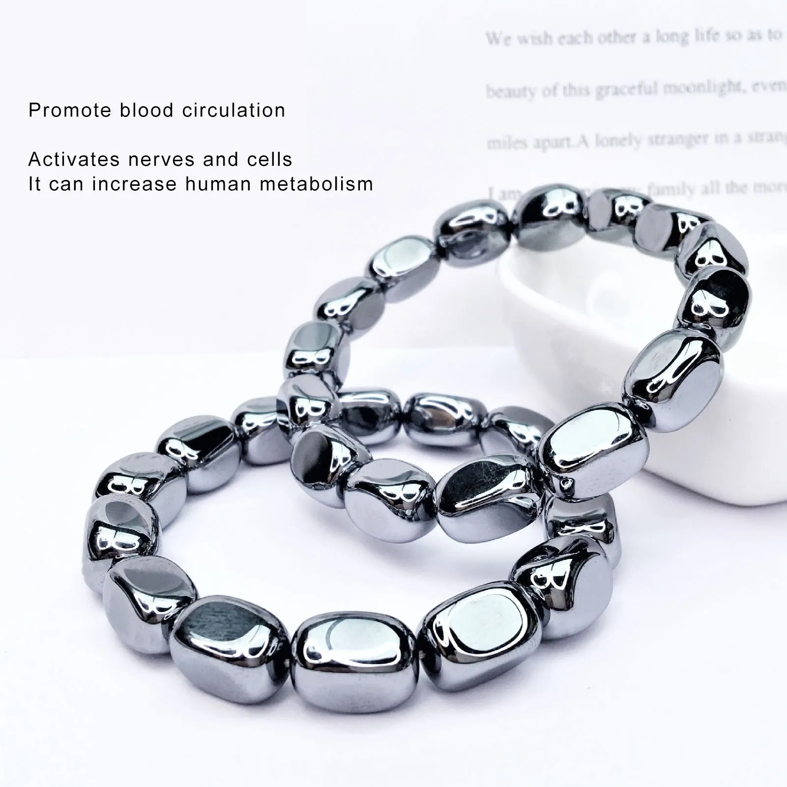 Natural Beads Terahertz Bracelet Terahertz Bracelet  Loose Elastic Natural Beads Terahertz Bracelet for Women Men