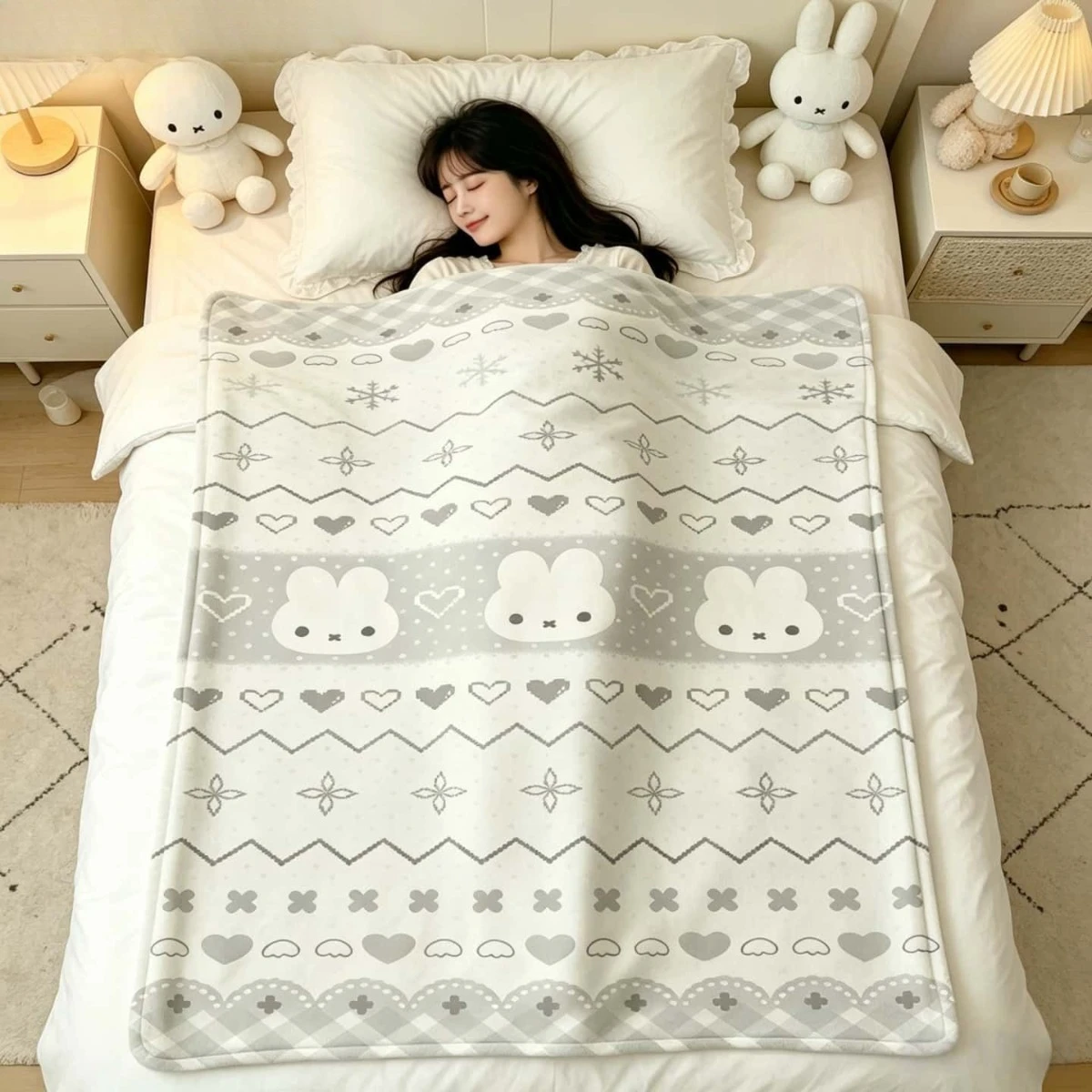 Kawaii Miffy Blanket Cartoon Miffy Rabbit Napping Blanket Summer Lightweight Flannel Office Home Dormitory Napping Blanket - view 6