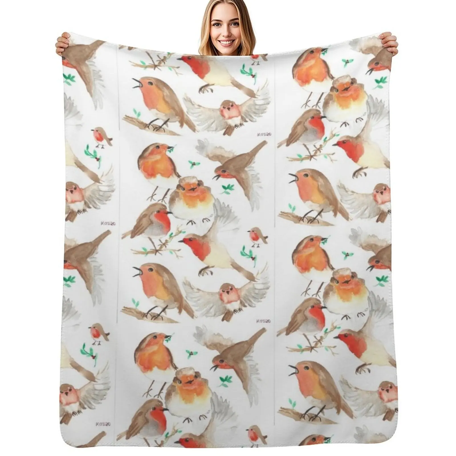Watercolour Robins Throw Blanket manga Soft Beds Single valentine gift ideas Designers Luxury Throw Blankets
