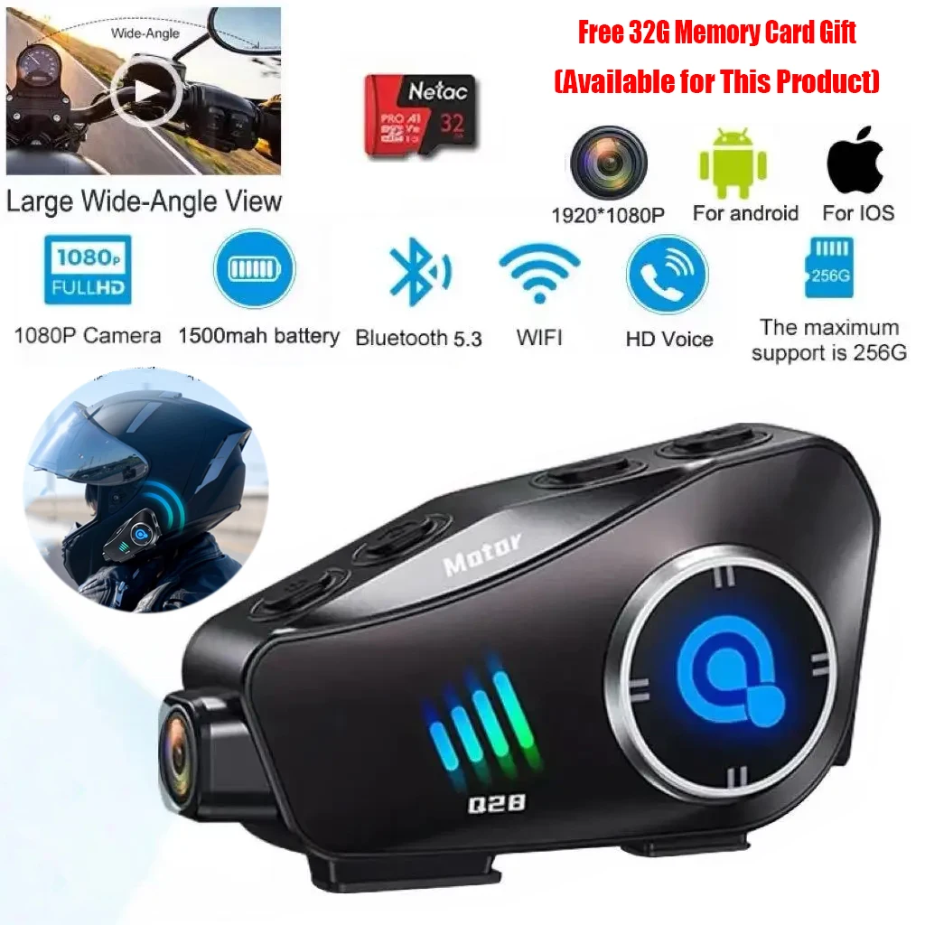 

Motorcycle Bluetooth Helmet Headset Bt5.3 with Hd Driving Recorder Wireless Camera 1080P Hard Disk Video Recorder Call Headset