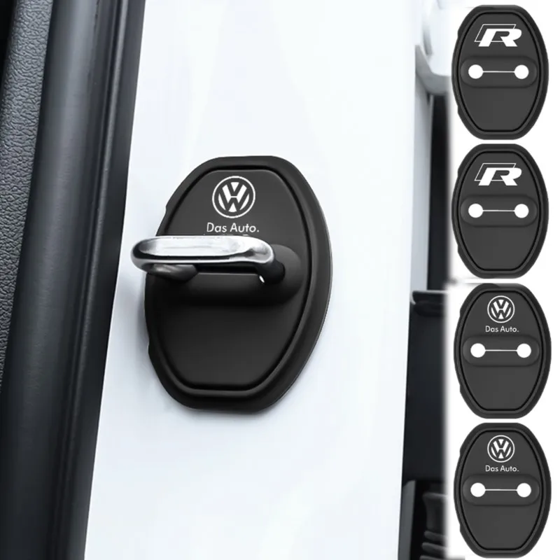 4PCS Silicone Car Lock Cover Auto Door Lock Emblem Decal Covers Accessories For Volkswagen R GOLF MK6 MK7 Polo Tiguan Passat B8