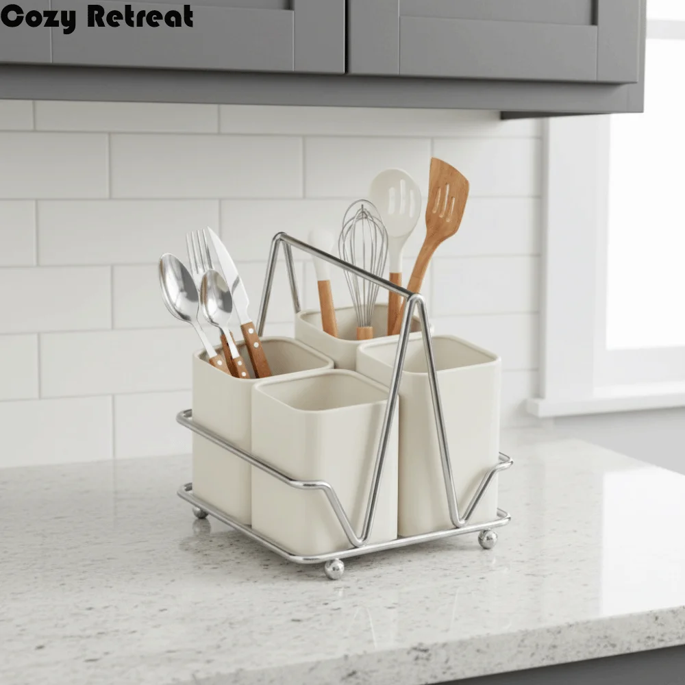 

Carbon Steel Chopsticks Storage Box Large Capacity Countertop Type Spoon Fork Drainage Shelf Detachable Space Saving