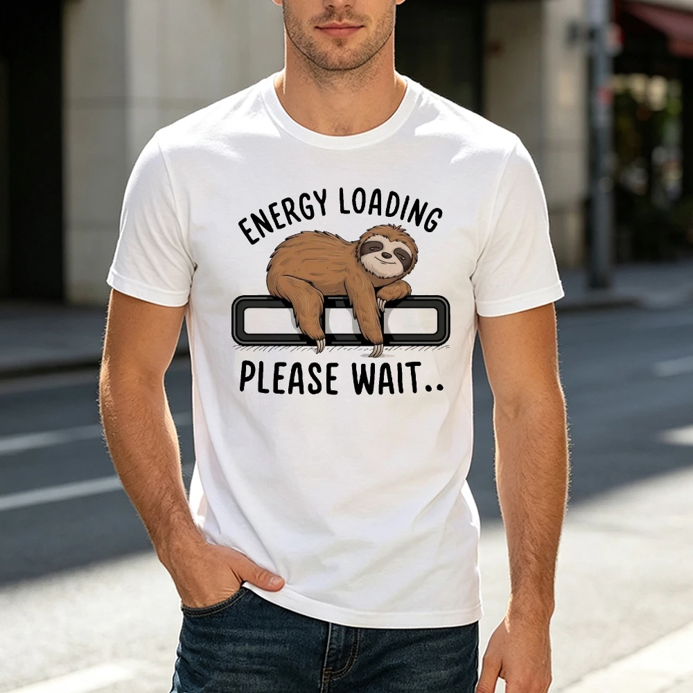 Energy Loading Sleeping Sloth Graphic T Shirt Male Lazy Relax Meme Tee Weekend Top Cute Jungle Animal Bar Illustration Shirt