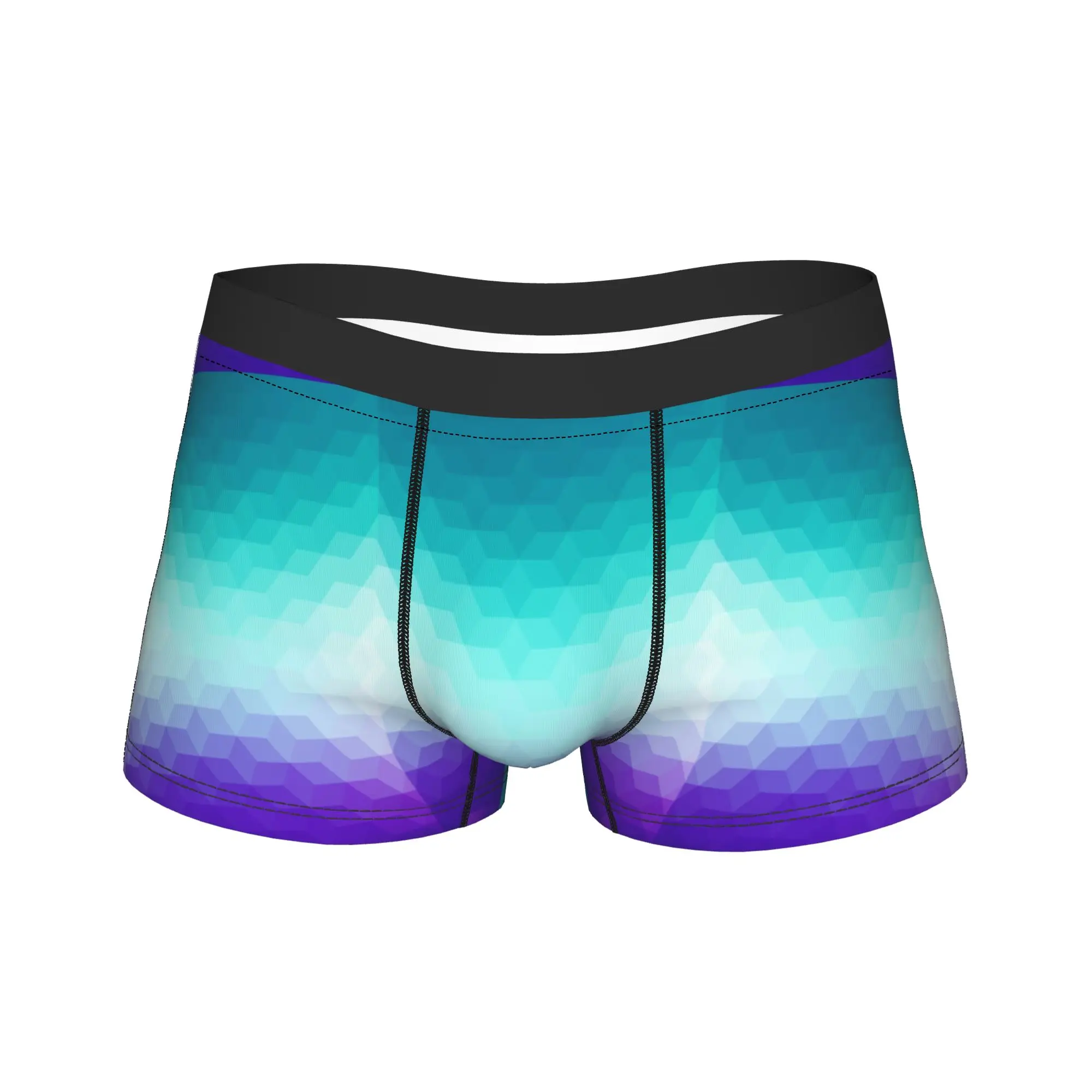 Teal Cyan Purple Hexagon Gradient Boxer Brief  Underwear Hot Sale Men Breathable Boxer Shorts Pattern Oversize Underpants