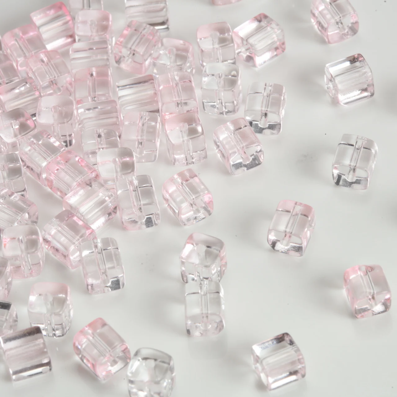 120pcs 6mm Light Pink Transparent Glass Cube Beads Spacer Beads For Handmade Earrings Bracelets Necklaces DIY Jewelry Materials