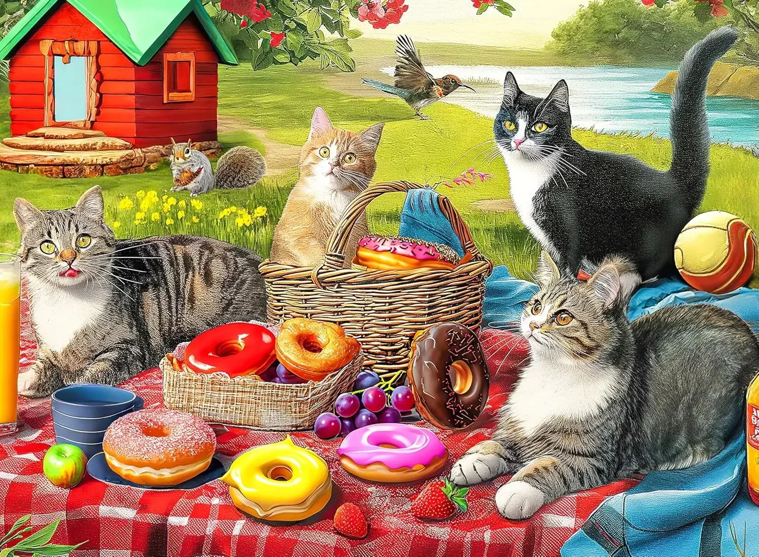 

300/500/1000pcs Paper Puzzle Picnic Cat Jigsaw Puzzle Animal Theme Gift for Adults Perfect for Birthday Home Office Wall Decor