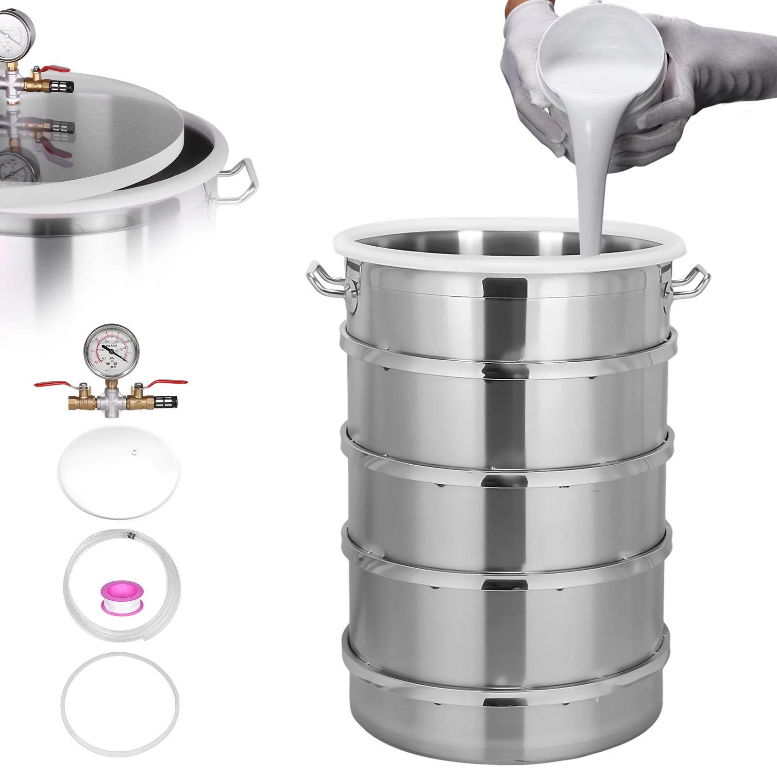 

Комплект камеры для дегазации из нержавеющей стали 304 с прозрачной крышкой, промышленная вакуумная дегазационная бочка без насоса для стабилизации древесины