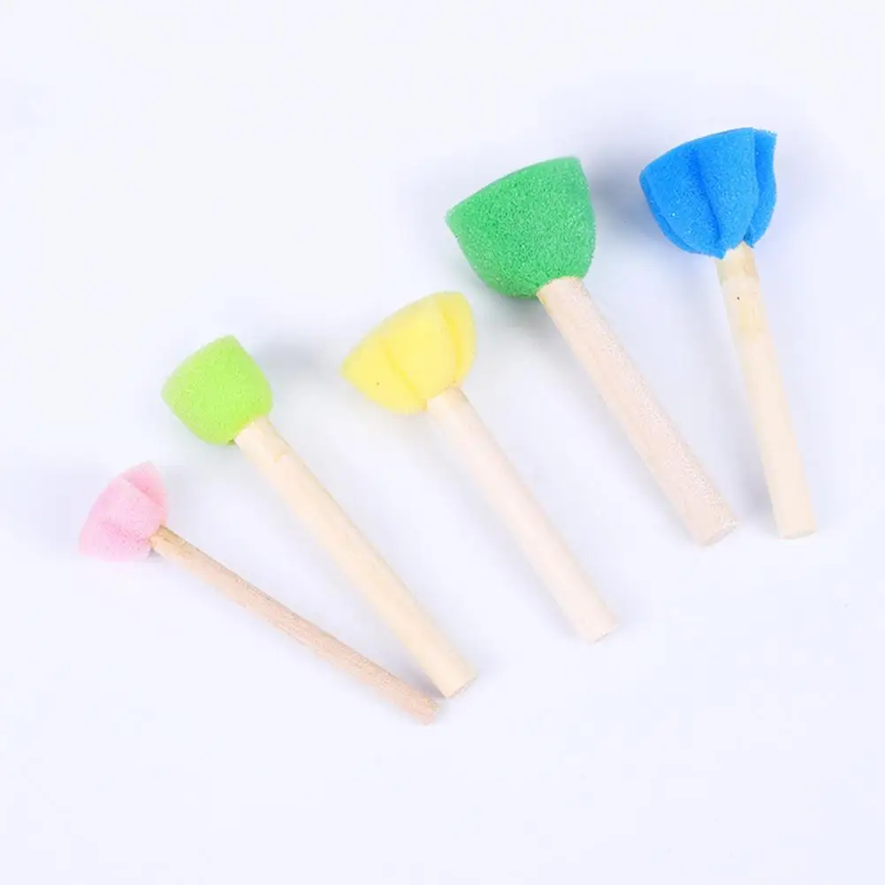 Geometric Pattern Stamp Sponge Stamp Stick Versatile Kids' Painting Stencils Wooden Handle Sponge Stamp Foam Brush Set for Diy