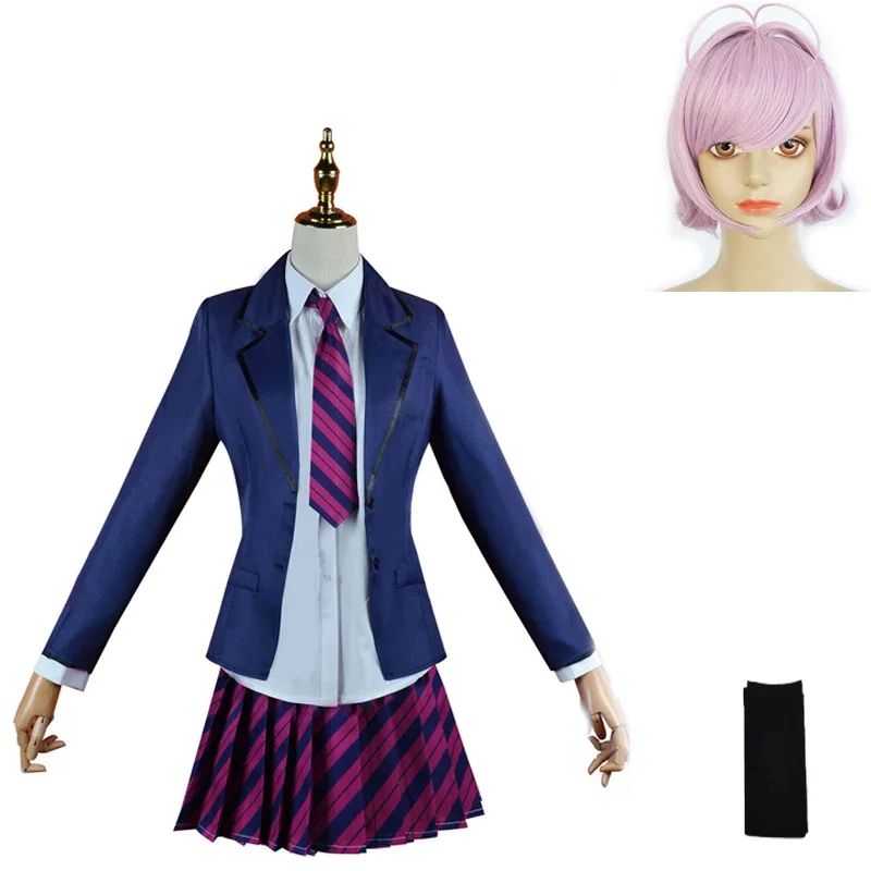 Najimi Osana High School JK Uniform Anime Komi Can't Communicate Cosplay Costume Skirt Set Blue Suit Pink Short Wig Hair Girls