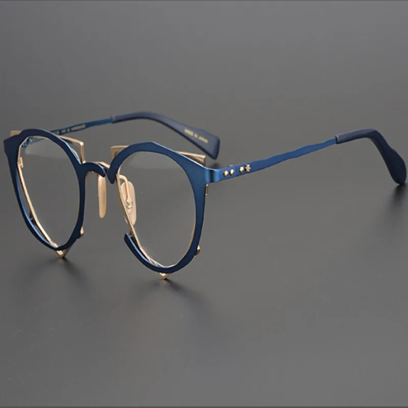 男性と女性のための手作りのビンテージスタイルの眼鏡チタン近視のための紫色のメガネレトロな矯正眼鏡