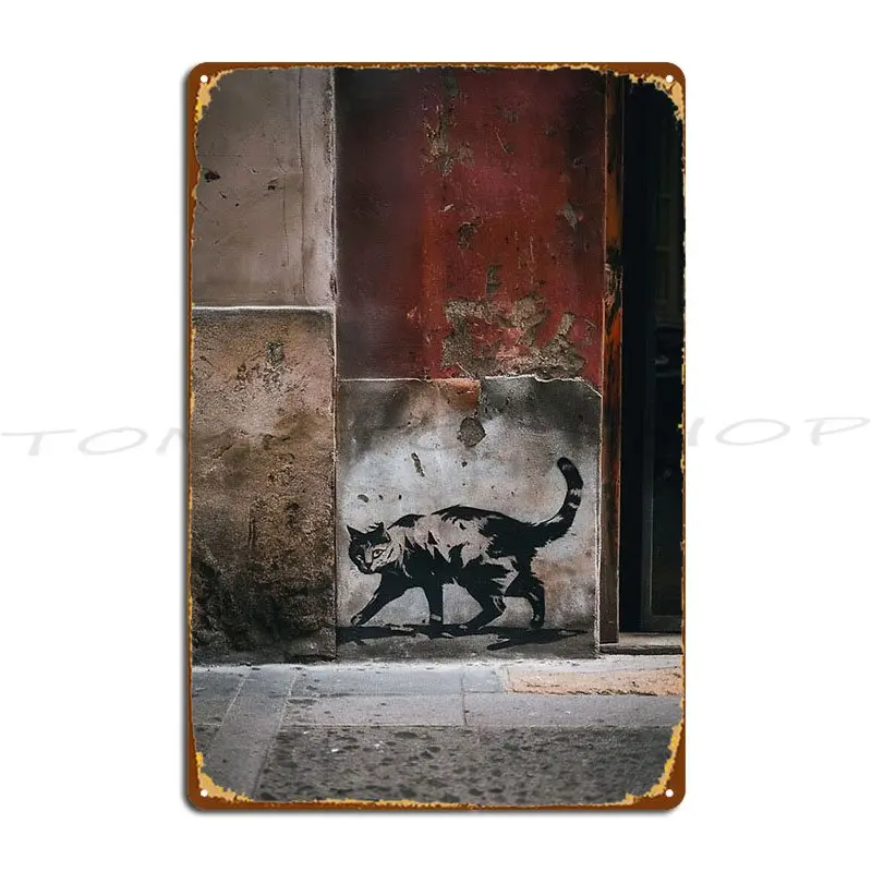 Cat Stencil Graffiti Metal Plaque Poster Classic Wall Plaque Pub Garage Print Tin Sign Poster