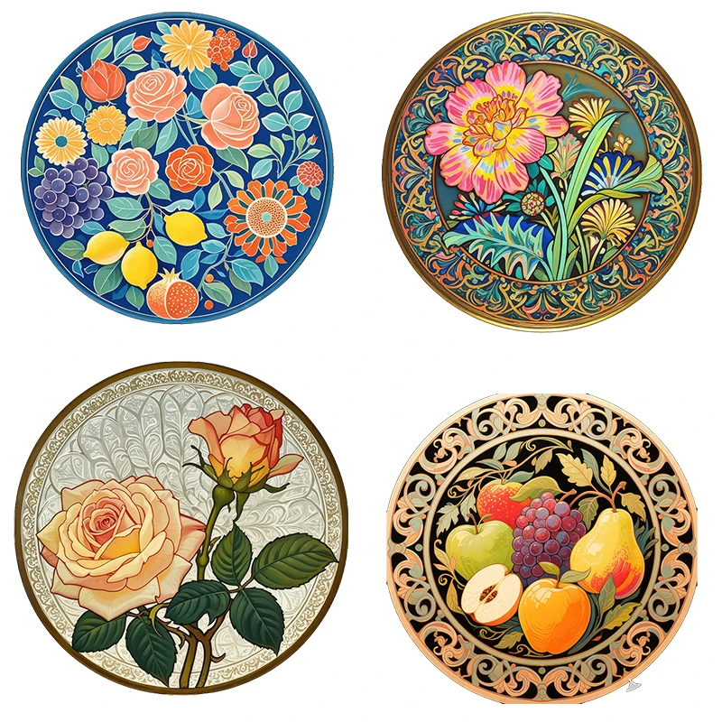 Three Ratels CD80 Nostalgic rural style flower fruit circular pattern stickers for home decoration kitchen decals