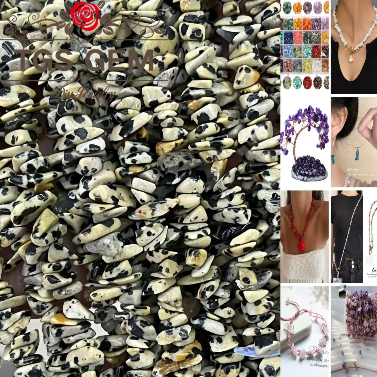 

Manufacturer Natural Stone AAA A Speckled stone Irregular Beads Trendy DIY Energy Tree Bracelet Accessories15 in