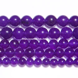 Natural Stone Dark Purple Chalcedony Jade Round Loose Beads 6 8 10 MM Pick Size