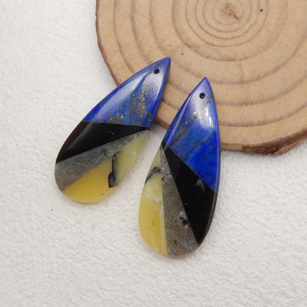 Natural Lapis Lazuli,Obsidian,Labradorite,Yellow Opal Intarsia Water Drop Earrings Bead For Women,DIY Semi-precious Stones