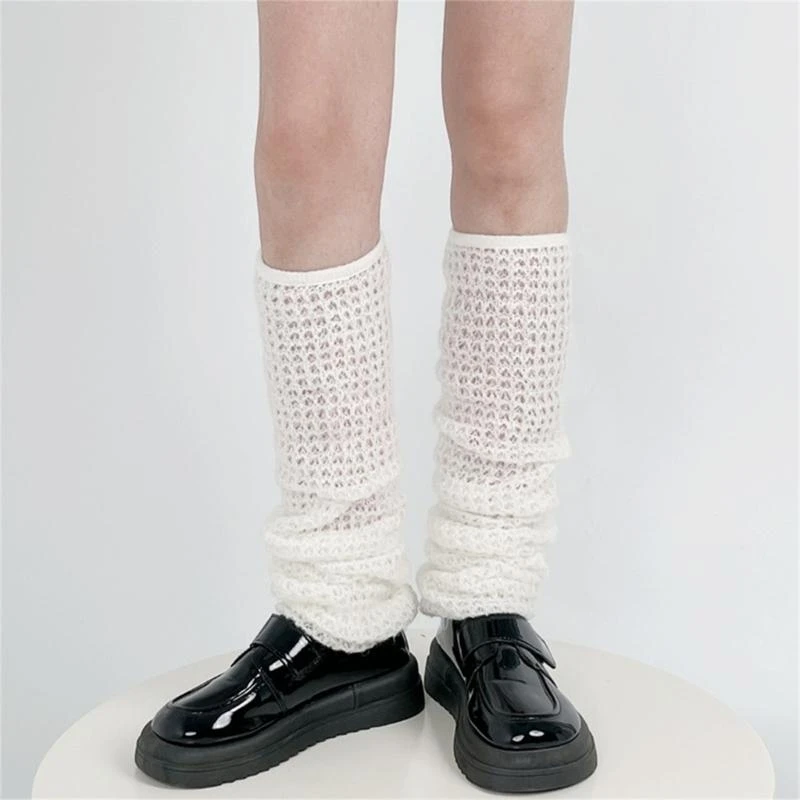 

X4YC Women Hollowout Waffles Knit Leg Warmers Slouchy Long Leg Cover Socks Streetwear