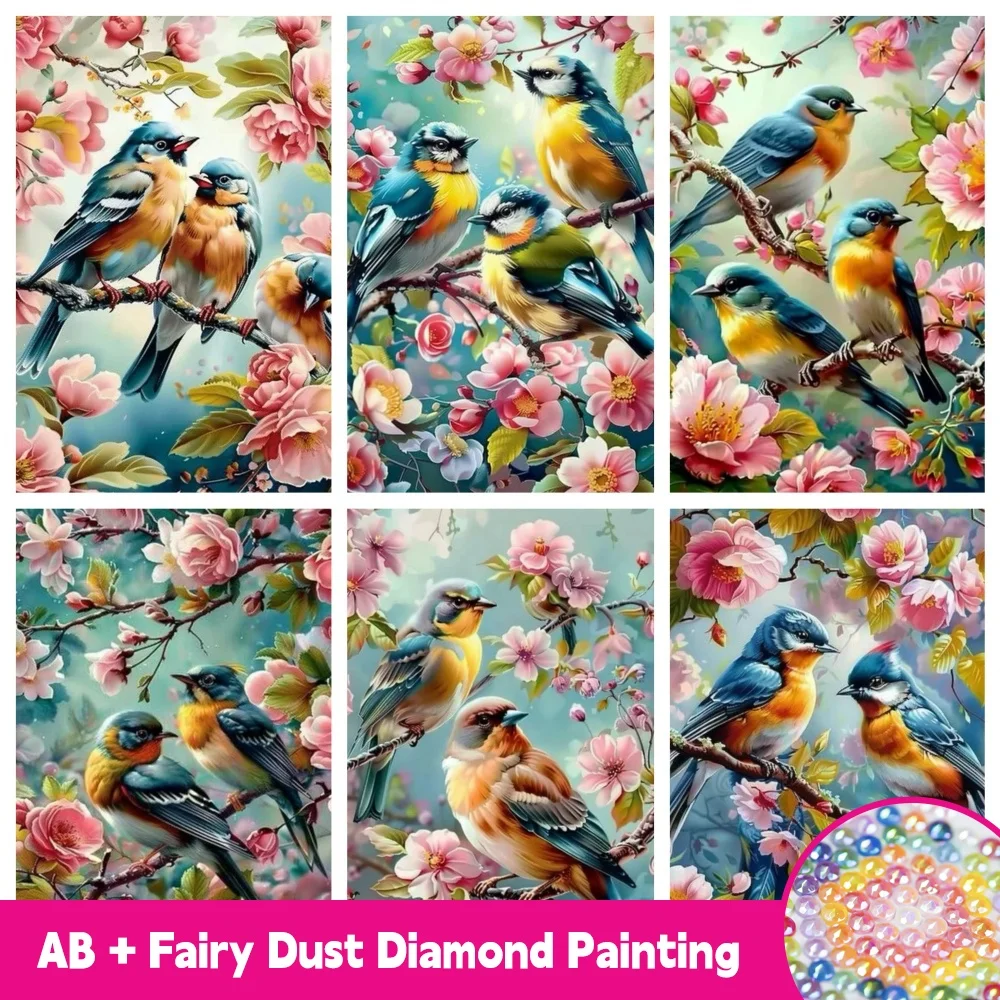 

AB Fairy Dust Diamond Painting Colorful Bird Standing On Tree Animal Full Drill Embroidery Cross Stitch Mosaic Home Decoration