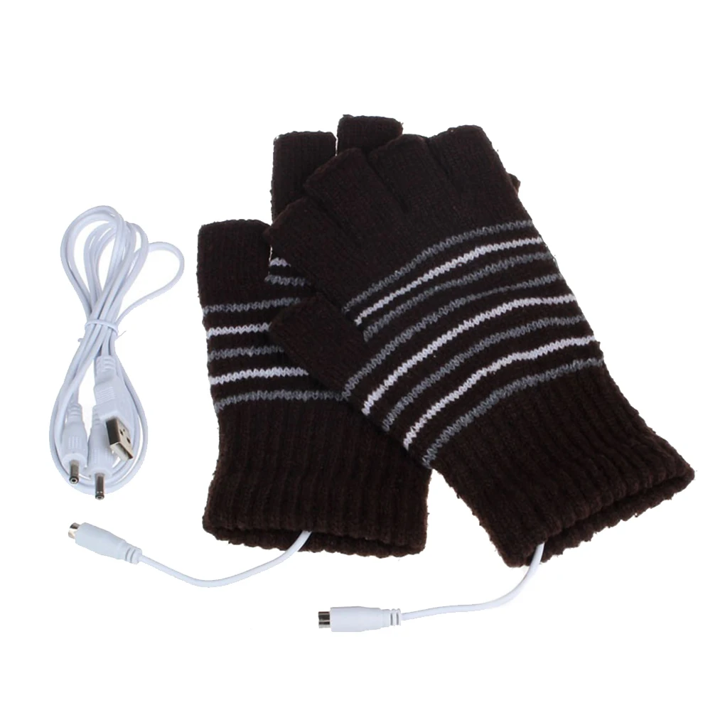 Women Men Warm Keeping Knitted Gloves USB Powered Heated Unisex Winter Half/Full Hand Gloves