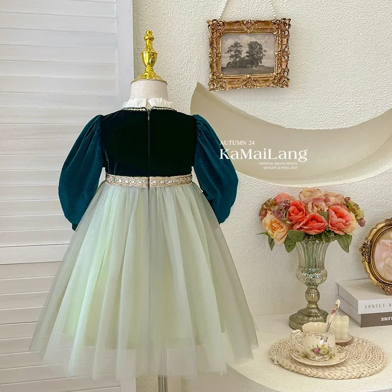 Vestido de princesa de manga larga para niña, traje elegante de baile Guaze, ropa de moda para bebé, Otoño, 2024