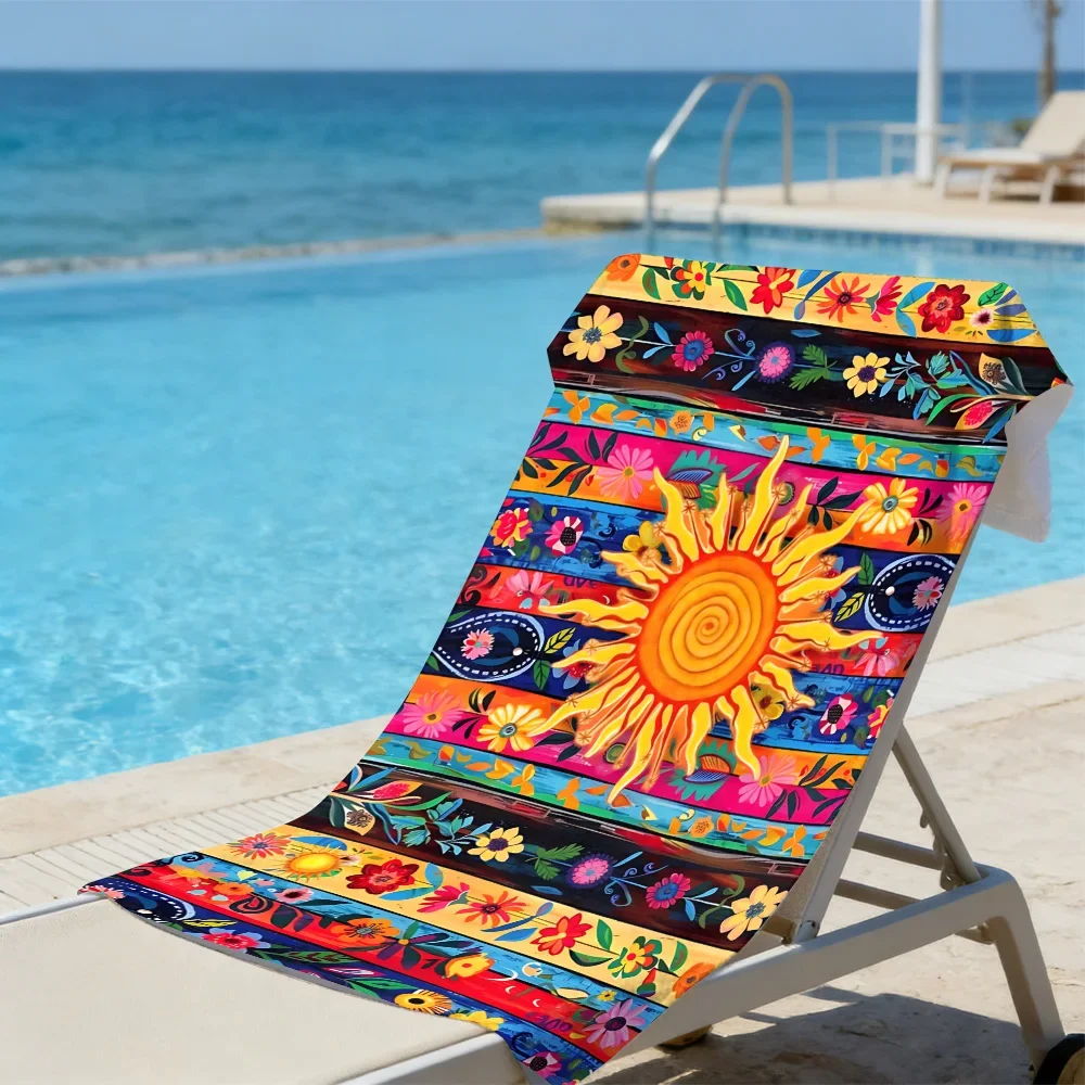 Mexican Sun Floral Beach Towel – Oversized Quick Dry Sand Free with Vibrant Striped Print for Fiesta Beach & Pool Days
