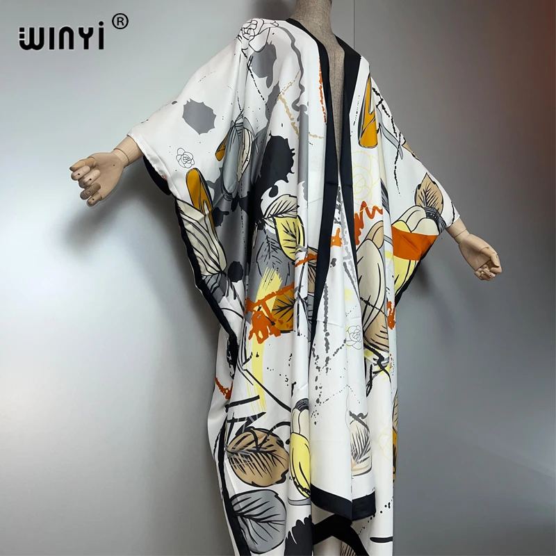 WINYI Kimono bohémien Cardigan allentato abiti da spiaggia donna copricostume abito da sera lungo piumino abito ampio costumi da bagno di lusso