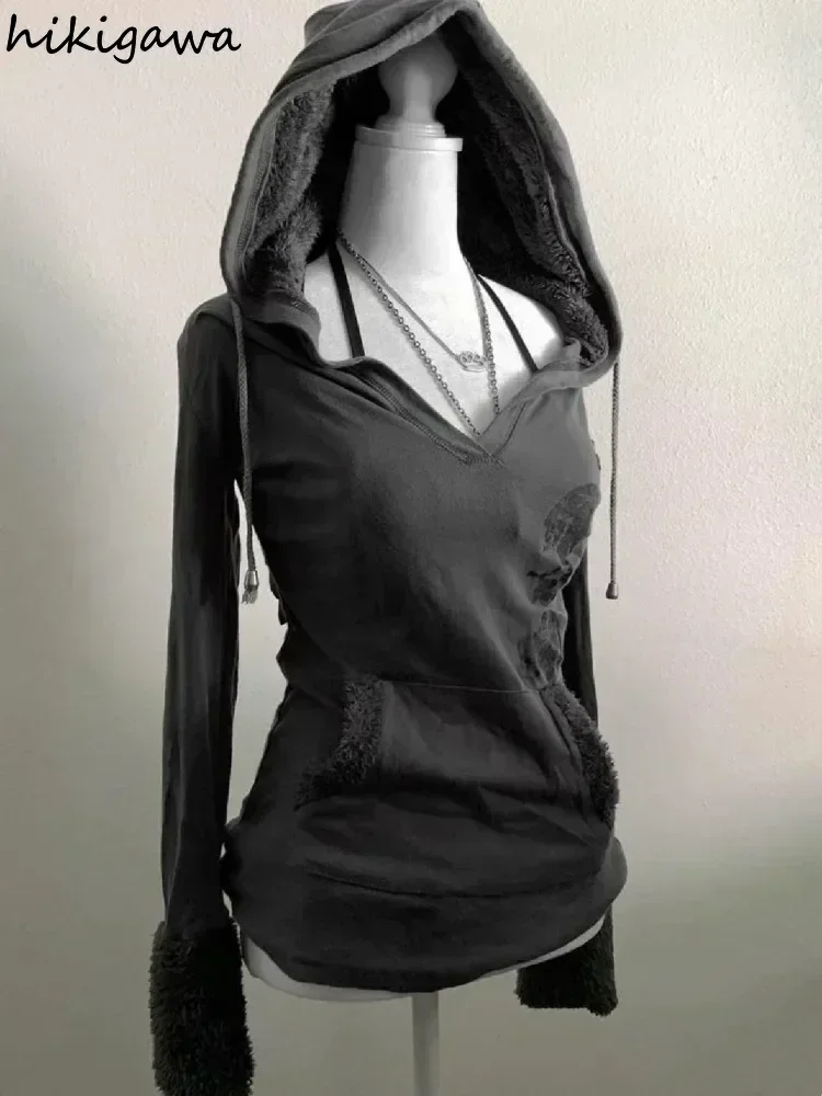 2024 Ropa Mujer Lamm Wolle Mit Kapuze Sweatshirts Frauen Kleidung Langarm Drucken Schlanke Taille Hoodie Y2k Tops Casual Mode Hoodies