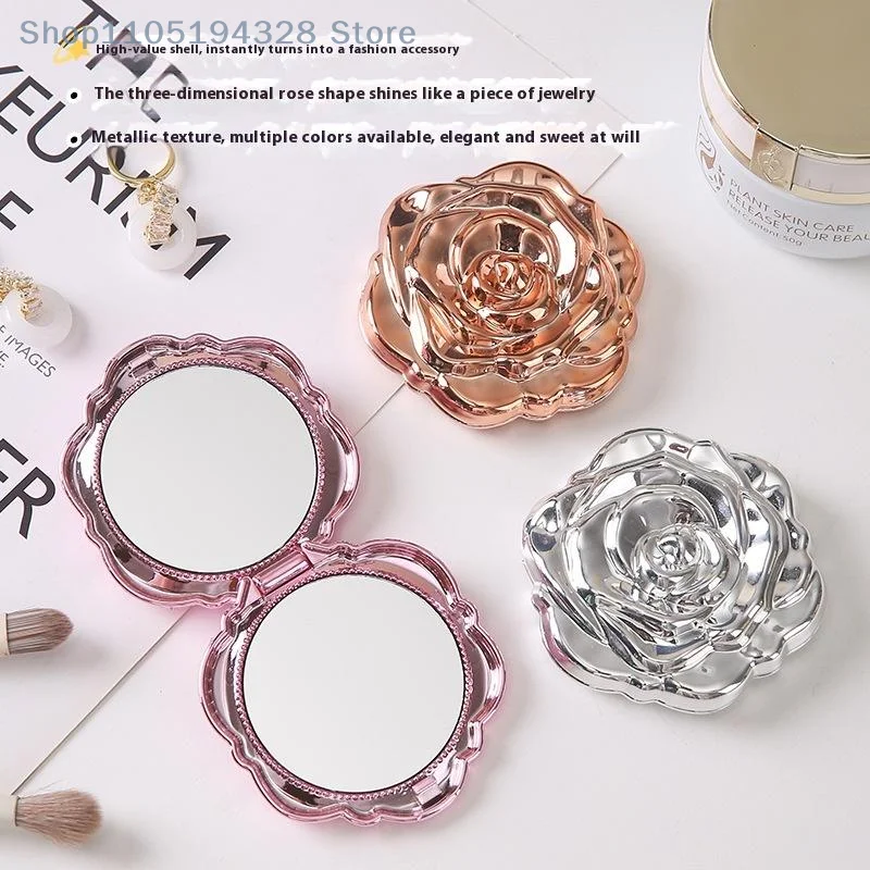 [MP] 1 قطعة مرآة جيب صغيرة بتصميم وردي مزدوج الجوانب محمولة باليد أداة تجميل مستحضرات التجميل المدمجة