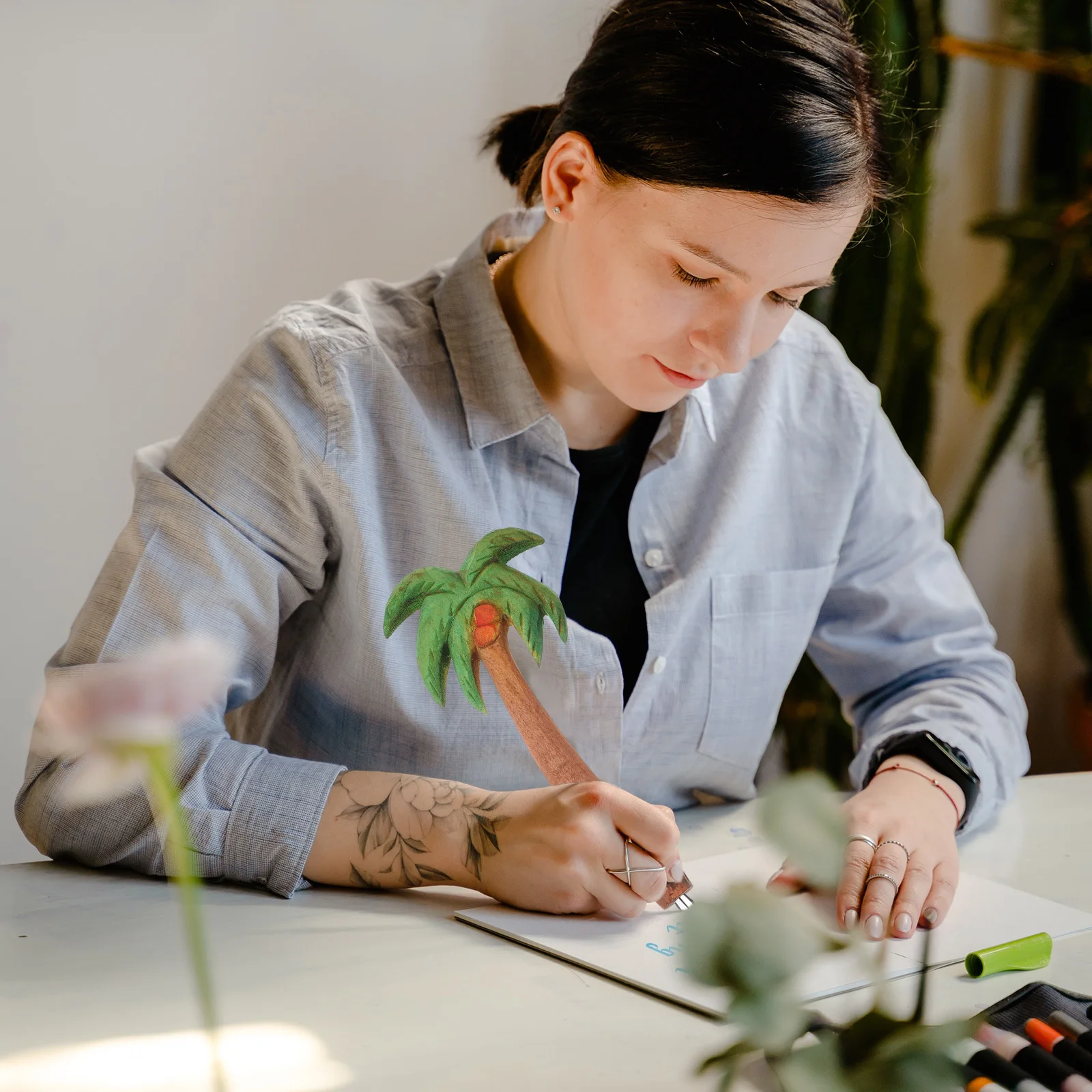 

1pc Coconut-Tree Wood Ballpoint Pen Vintage Wooden Pen For School Office Stationery Gift Beach Party Decorations