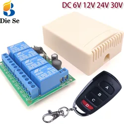 Universal Remote Control 433MHz RF Wireless Switch DC 6V 12V 24V 4Ch Relay Receiver and Transmitter for Lamp Garage Door Motor