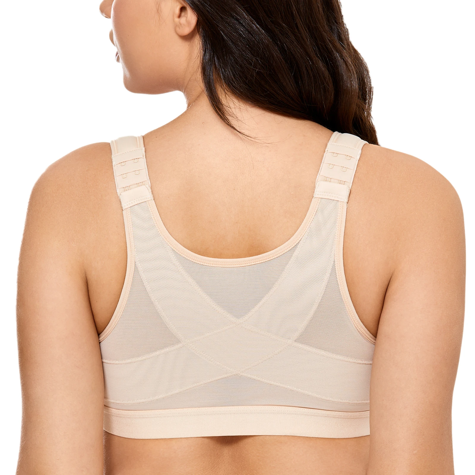 Delimira Women's Full Coverage Wire Free Back Support Posture Front Closure Bra Plus Size Non-padded