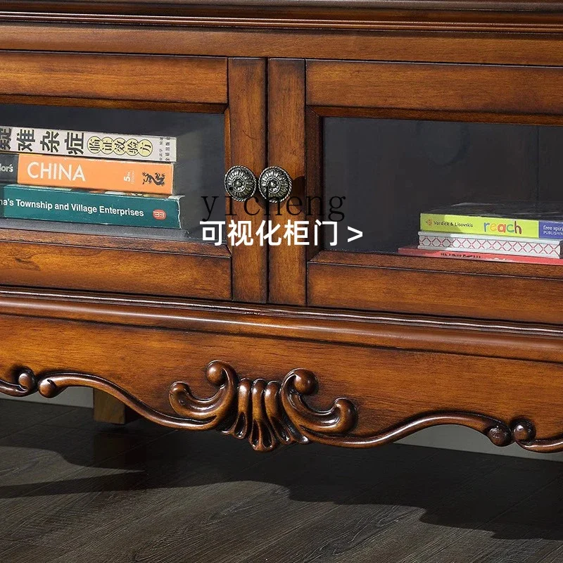 

ZYA Solid Wood Storage Cabinet Integrated Living Room Background Floor-standing Vintage Low Cabinet home accessories