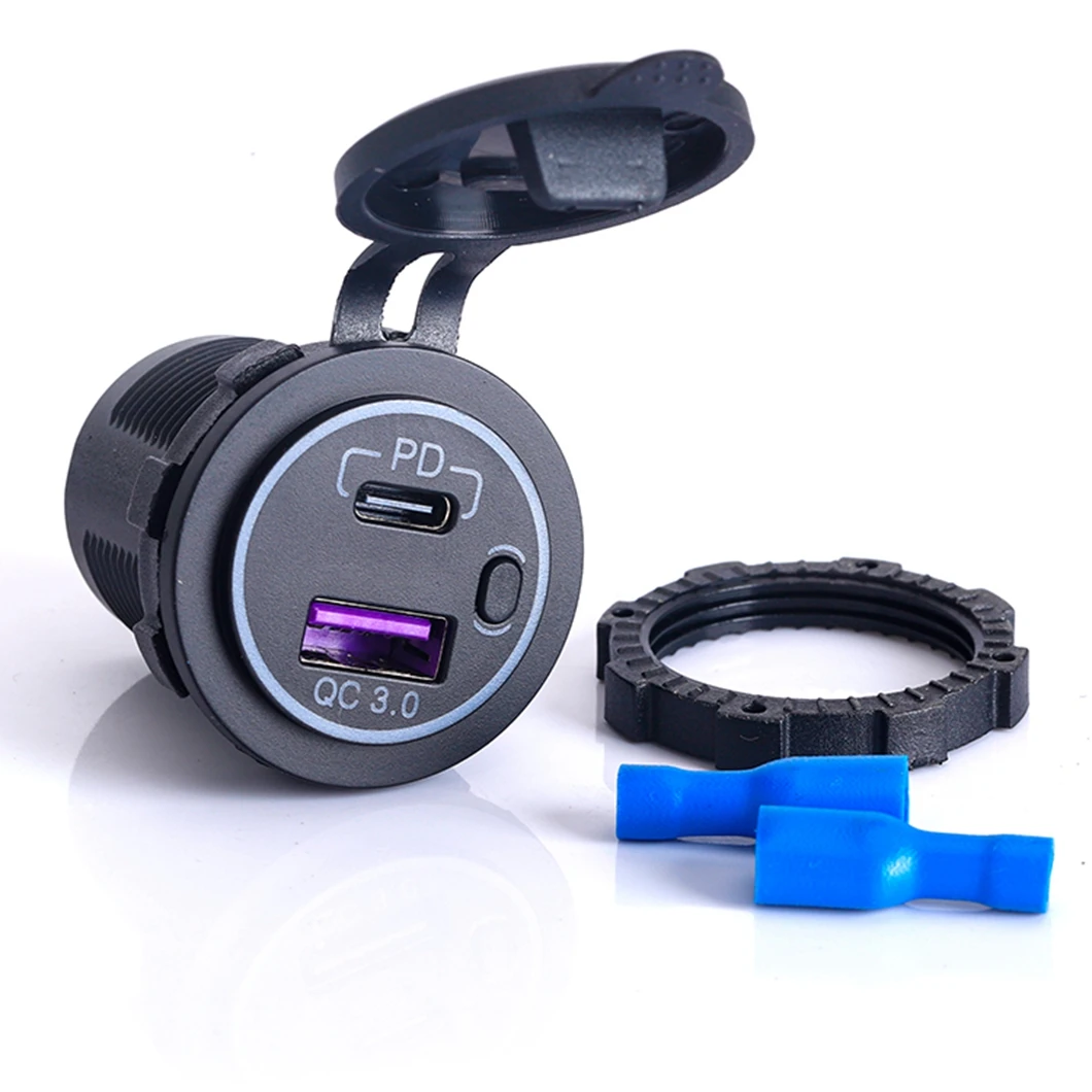 

Розетка 12 В USB C 45 Вт PD3.0 Порт 18 Вт Quick Charge 3.0 Автомобильное зарядное устройство USB 12-24 В Розетка для морской лодки Переключатель питания USB C Автомобильное зарядное устройство