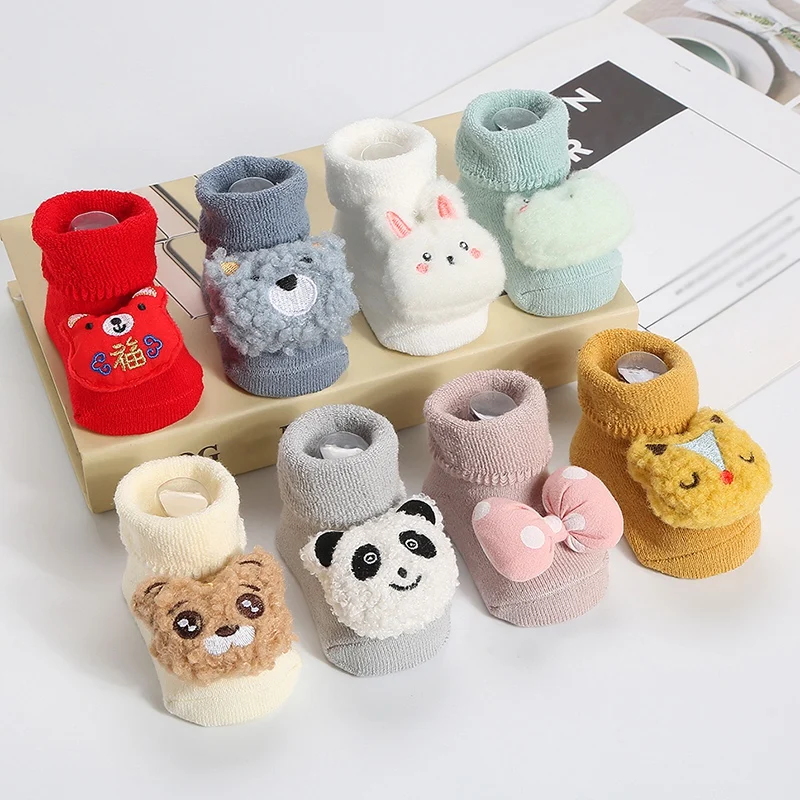 Cute Cartoon Animal Baby Socks for Boy Girl Winter Soft Cotton Anti Slip Soled Newborn Toddler Sock Kids Socks