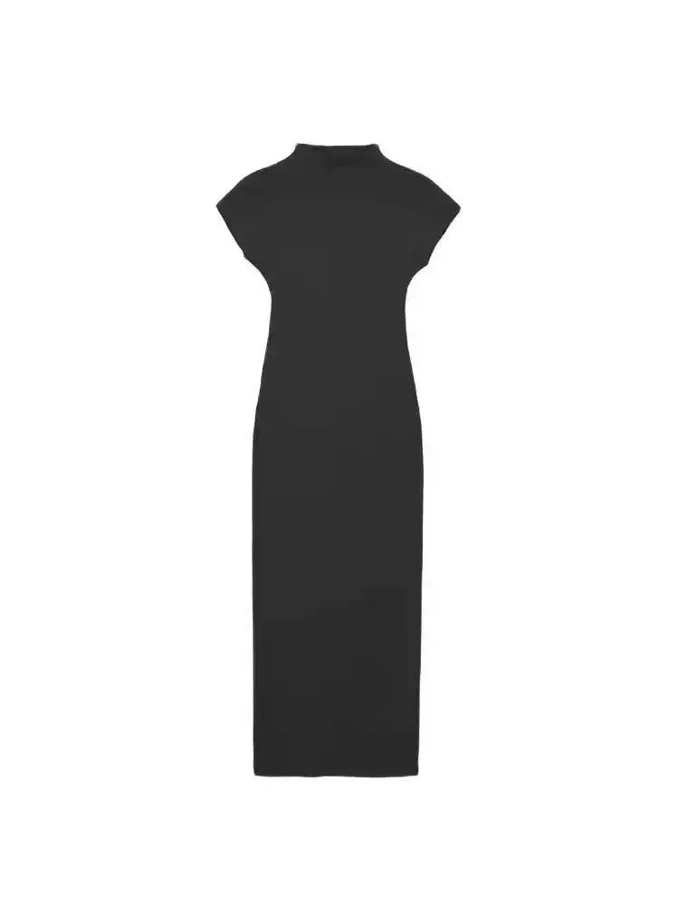 Camiseta vestido largo moda Mujer vestido Midi de punto ajustado Vintage cuello redondo manga corta Vestidos Mujer A3I5